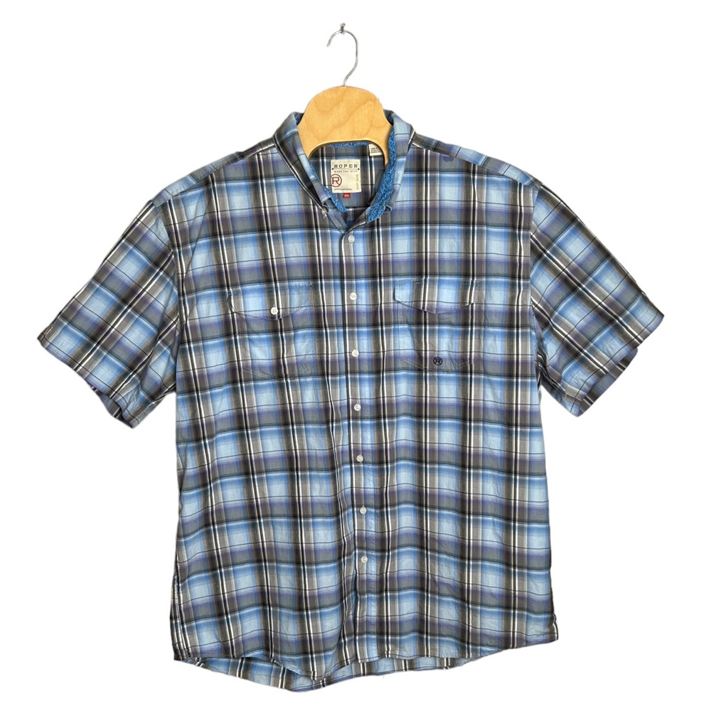 Roper Men’s Western Short Sleeve‎ Blue Plaid Button Up Shirt Size 3XL